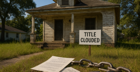 Florida home with clouded title sign and legal documents