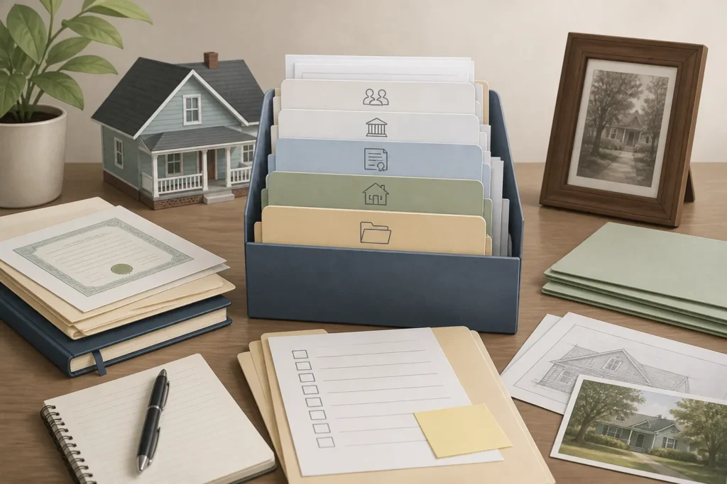 Editorial illustration for Documents to Organize Before You Talk to Anyone About an Inherited Home