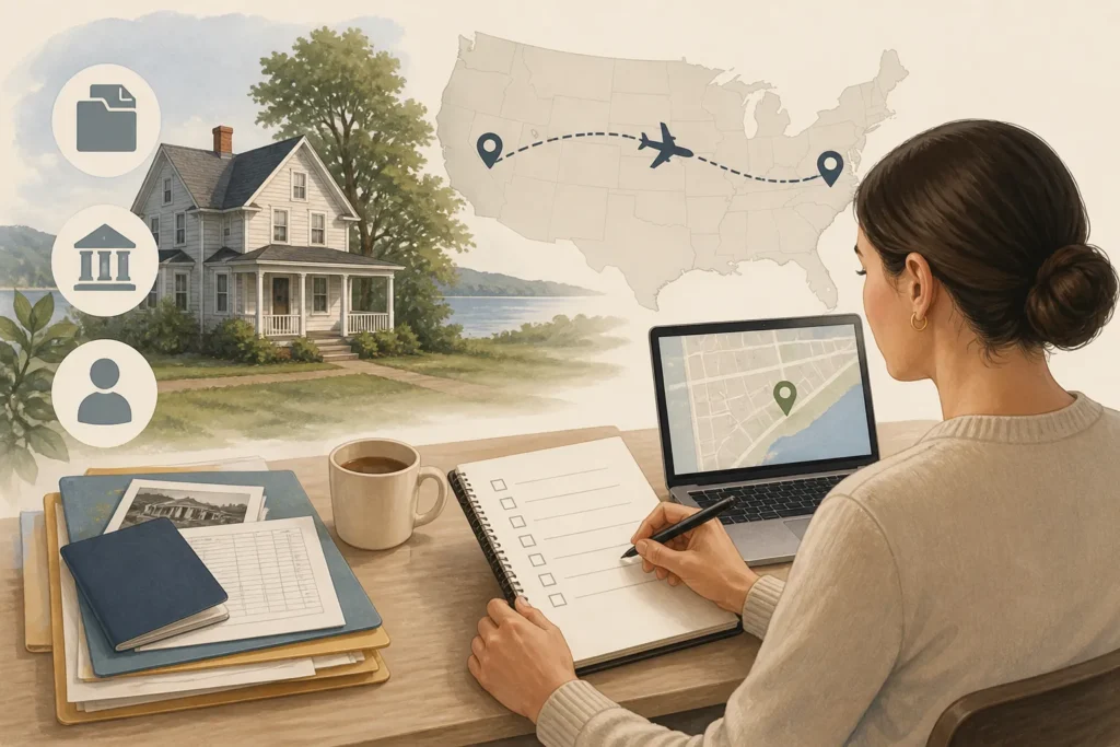 Editorial illustration for Out-of-State Heir: What to Organize Before You Visit an Inherited Property