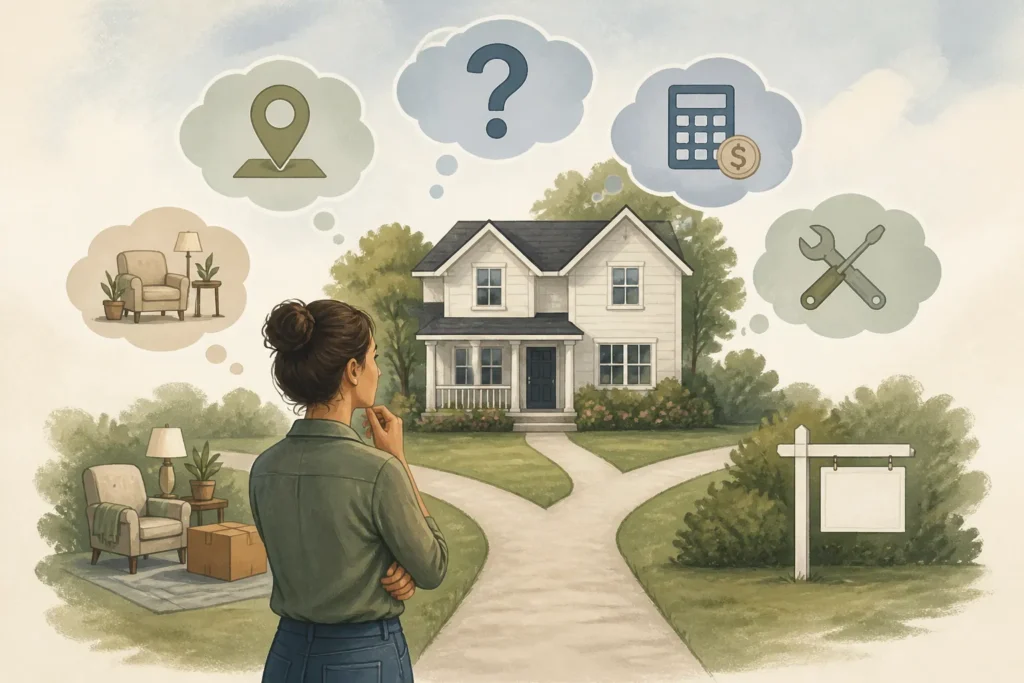 Editorial illustration for Questions to Ask Before You Decide to Keep or Sell an Inherited Home